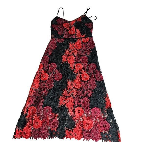 Revolve - BEBE Women's Floral Lace Slip Dress with A-line Silhouette Black Red 8 - Picture 2 of 11